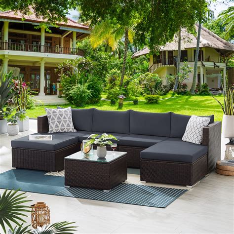 Buy Tribesigns Rattan Garden Furniture Set, 7 Piece Outdoor Garden ...