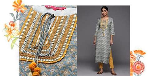 Women Grey & Mustard Yellow Ethnic Motifs Printed Thread Work Kurta
