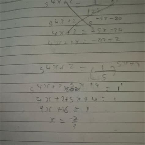 [tex] {5}^{4x + 2} = { \frac{1}{125} }^{x + 4} [/tex]find xpls answer ...