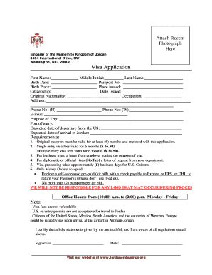 Fillable Online Attach Recent Photograph Here Embassy of the Hashemite ...