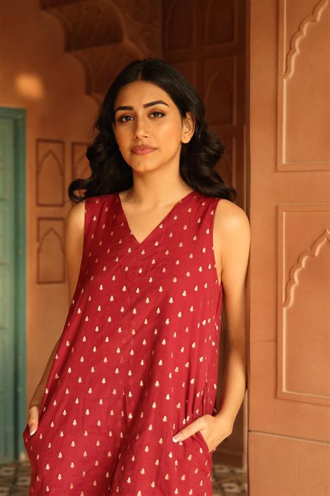 Radha Chanderi Deep Red Co-ord Set – Indianpeacock