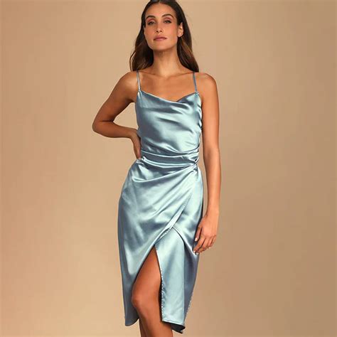 Hollywood Woman Dusty Blue Satin Midi Dress – Beyond Pink