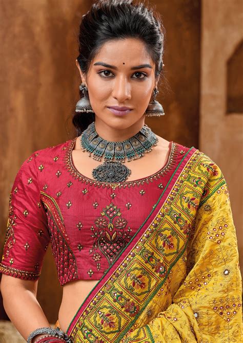 Kutch Mirror Work Embroidery Yellow Saree Online Shopping India USA ...