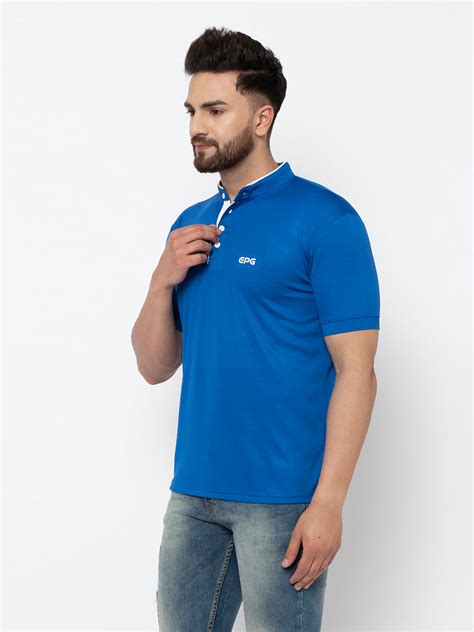 EPG Dry Fit (Polyester) Mandarin Collar Men's Sports T shirt - Royal B ...