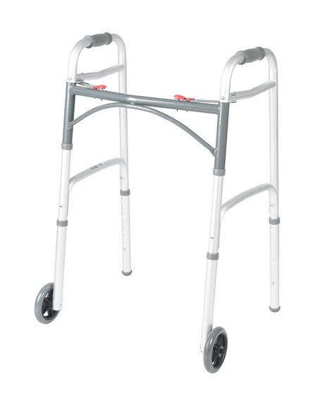 Drive Medical 10210-1 2-Button Folding Walker with Wheels, Rolling Walker, Front Wheel Walker ...