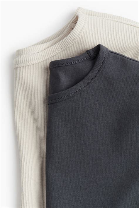 2-pack T-shirts - Light beige/Dark grey - Ladies | H&M IN