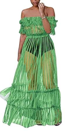 Buy cfzsyyw Women's Sexy Off Shoulder Sheer Mesh Club Maxi Dress Night ...