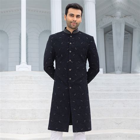 Buy Sophisticated Black Sherwani with Distinctive Prints For Men Online ...