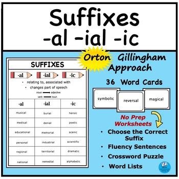 Suffixes -al -ial -ic by Orton Gillingham Tutoring PA | TPT