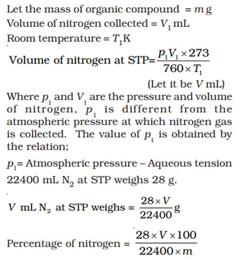 Let the mass of organic compound =mgVolume of nitrogen collected =V1 mL..
