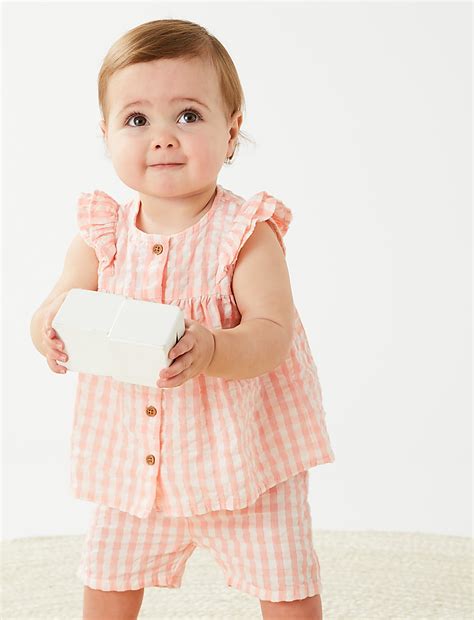 Buy 2pc Pure Cotton Gingham Outfit at Marks & Spencer