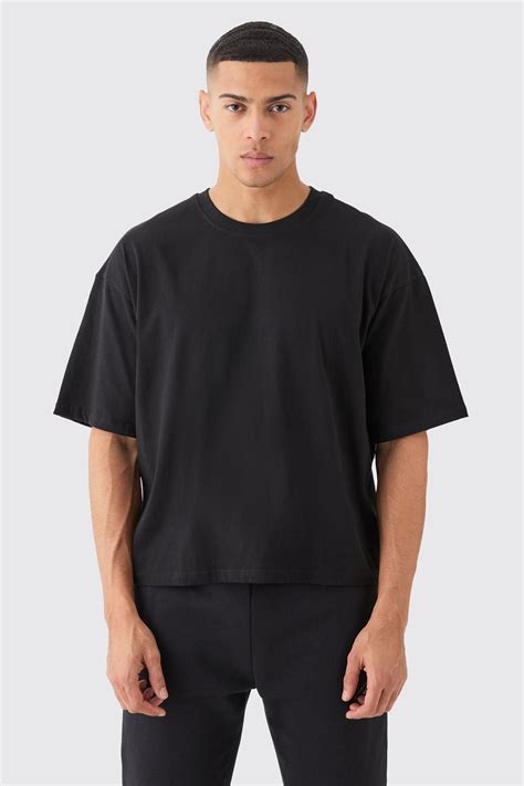 Mens Oversized Boxy Basic T-Shirt - Black - L | Shirt outfit men, Black ...