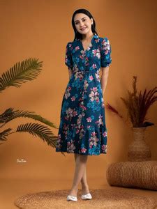 Deklook Women Fit and Flare Blue Knee Length Dress - Buy Deklook Women ...