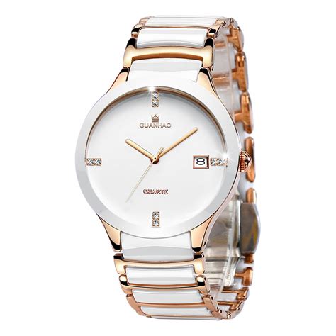 Guanhaoceramic Men Watches Black White Dial Dress Quartz Calendar ...