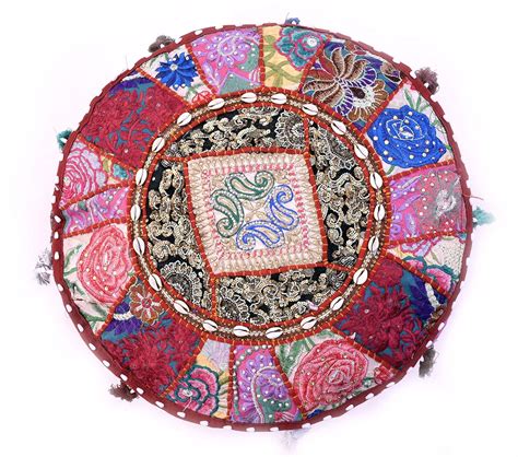 Sai Ram Handicrafts Rustic Khambadia Handmade Ottoman Round Pouf ...