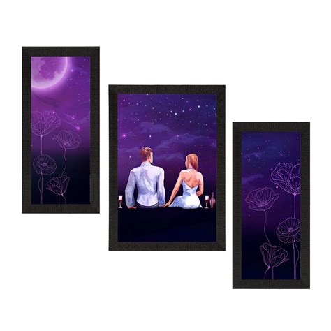 Set of 3 Loving Couple Sitting Under Moon Light Satin Matt Texture UV ...