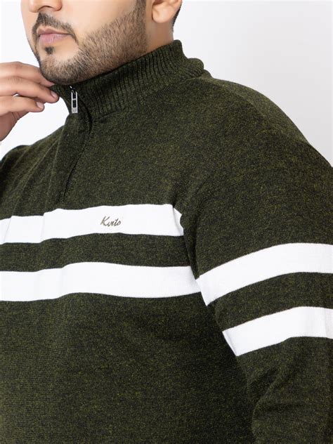 MEN HALF ZIPPER STRIPES PLUS SIZE SWEATER