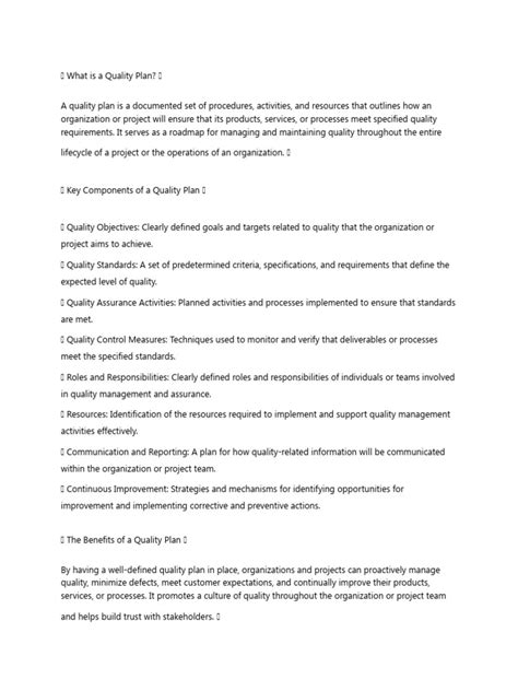 Image result for Quality Planning Example