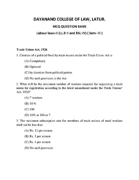 Labour laws-II - DAYANAND COLLEGE OF LAW, LATUR. MCQ QUESTION BANK ...