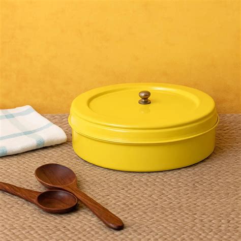 Elan Round Storage Roti Box, Snack Box (Stainless Steel Yellow -1500 m ...