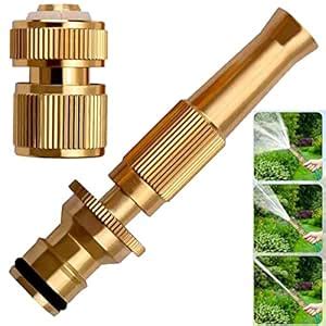 Cliquin Adjustable Pure-BRASS Water Spray Nozzle 1/2”, Brass Fitting ...