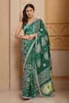 Buy Green Silk Gota Patti Floral Work Saree And Unstitched Blouse Piece ...