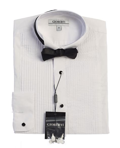 Buy Gioberti Boy's Wing Tip Collar White Tuxedo Dress Shirt with Bow ...