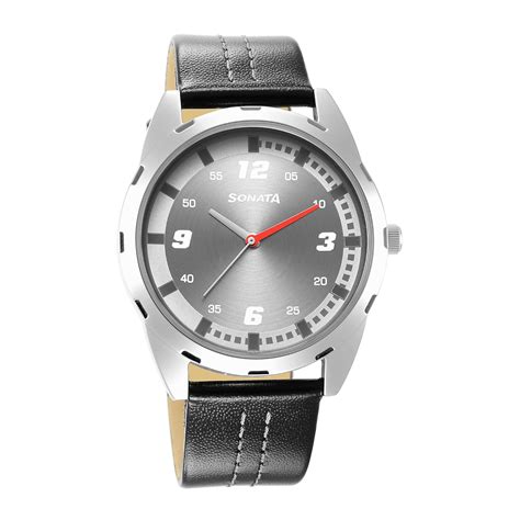 Buy Sonata RPM Grey Dial Leather Strap Analog Watch for Men-7149SL01 at ...
