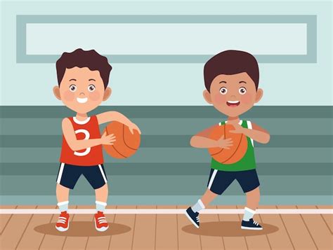 Boys playing basketball | Premium Vector