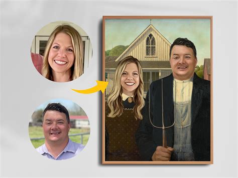 Custom Farmer and Wife Picture - American Gothic Parody Portrait, Pitchfork Couple Painting ...