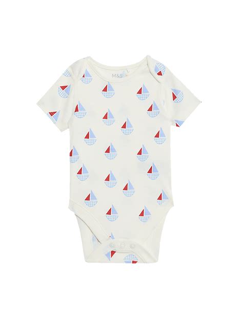 Buy 3pk Pure Cotton Boat Bodysuits (6½lbs-3 Yrs) at Marks & Spencer