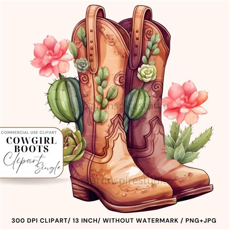 Watercolor Cowboy Boots Clipart, Western Boots Clip Art Commercial Use ...