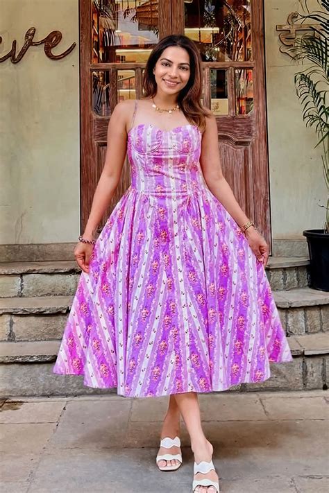 Lilac Floral Bustier Midi Dress | Cotton | Pretty Pixie