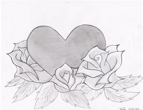 Drawings Of Hearts With Roses