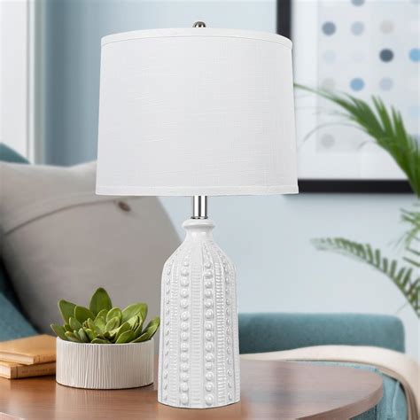 JUNNAI White Ceramic Table Lamp 24.5": 3-Way Dimmable Bedside Lamp with ...