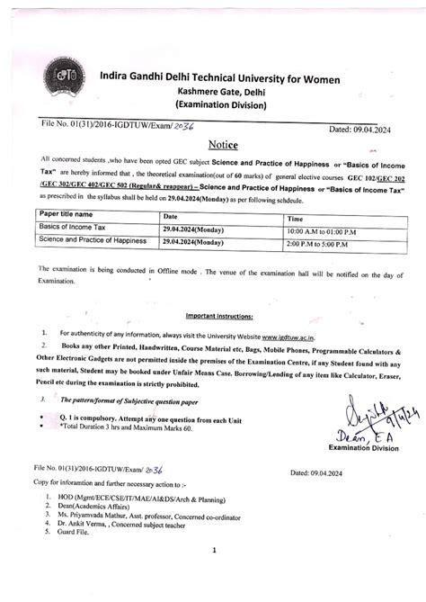 Notice for conduction of GEC exam 29Th APril 2024 - Computer ...