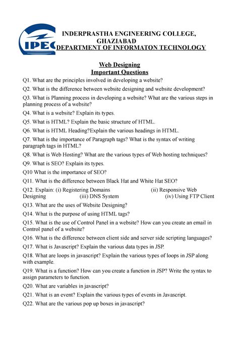 WD Important questions - INDERPRASTHA ENGINEERING COLLEGE, GHAZIABAD ...