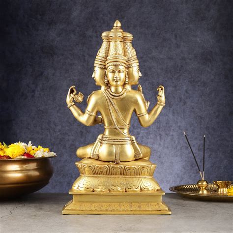 Buy Pure Brass Seated Lord Brahma Sculpture - 16 inch - Budhshiv.com