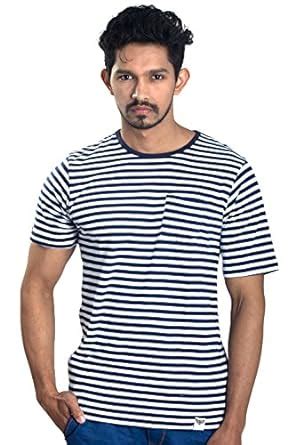 Buy KAPDA LIFESTYLES Men's Blue & White Half Striped T-Shirt at Amazon.in