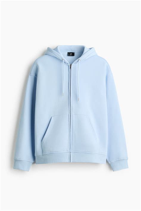 Loose Fit Zip-through hoodie - Light blue - Men | H&M IN
