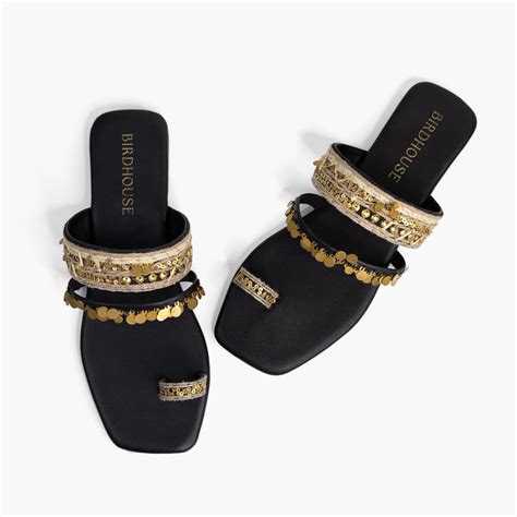 Mayuri Embroidered Slides with Brass Beads & Zari – Birdhouse