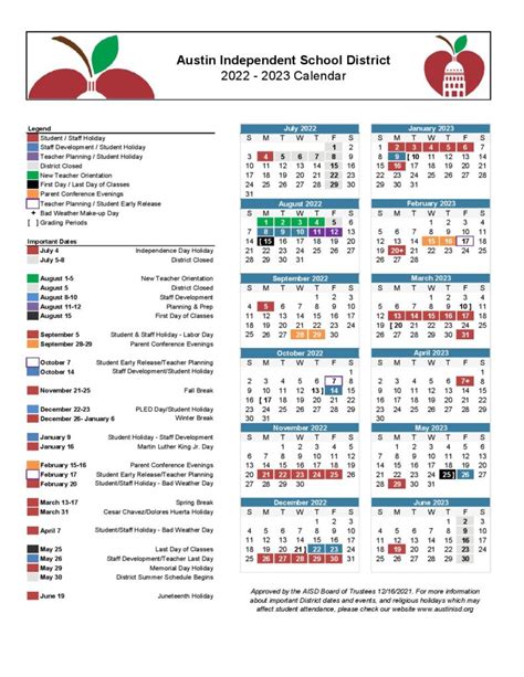 Austin Independent School District Calendar Holidays 2022-2023