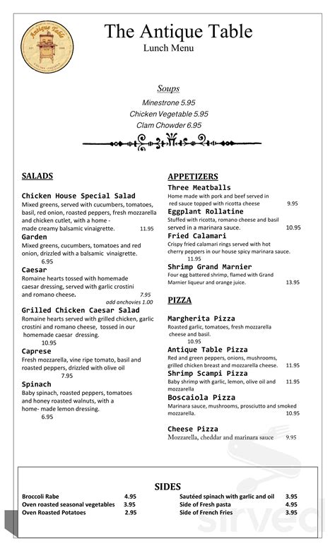 Menu for Antique Table Lynn in Lynn, MA | Sirved