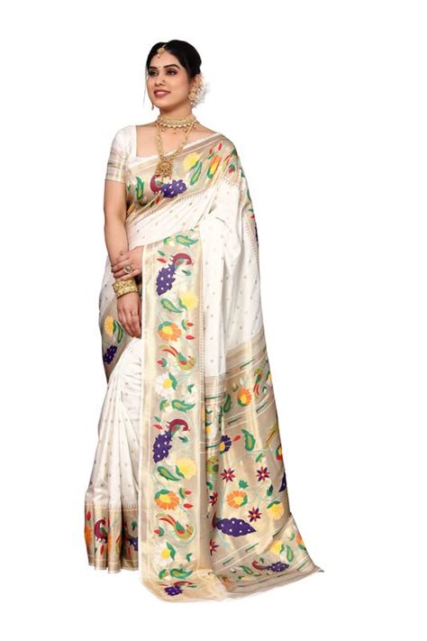 Buy Niwaa Heavy Silk Pure Paithani Saree With Polka Dot Zari Weaving ...