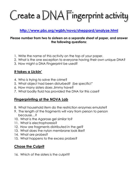 Image result for DNA Fingerprinting Lab Worksheet Printable