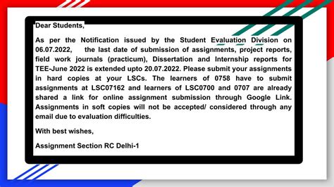 IGNOU-RC-Delhi-1 - News & Events - Latest - Further extension of the ...