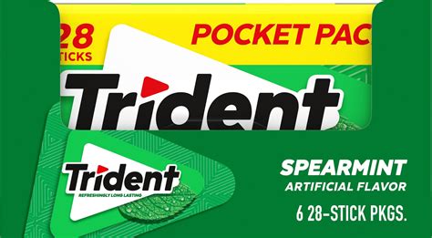 Trident Spearmint Sugar Free, Sugarless Chewing Mint Gum, 6 Pocket ...