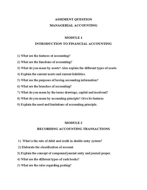 AQ MA - Accounts - ASSEMENT QUESTION MANAGERIAL ACCOUNTING MODULE 1 ...