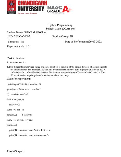 Document - Fggdsd - Python Programming Subject Code:22CAH- Student Name ...