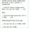 1. A fan cost F 7775 and chaircosts F 12550 what will be cost of 1 sud ...